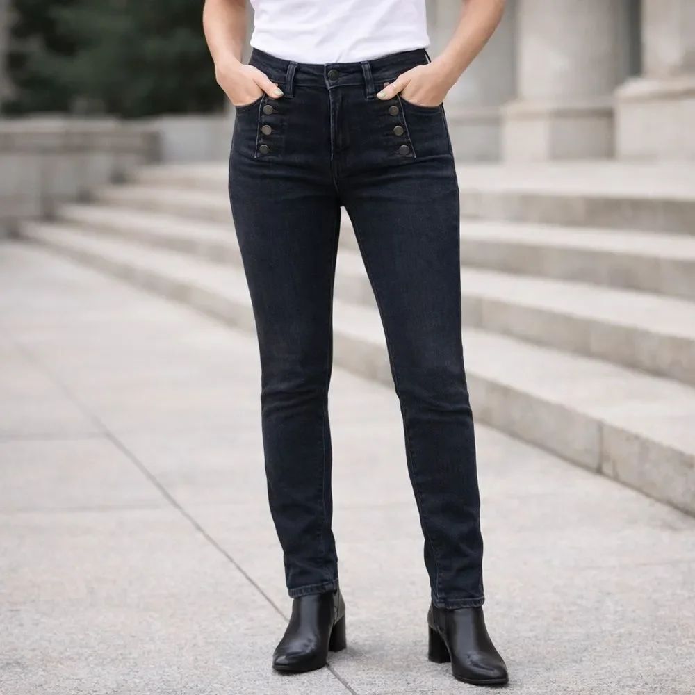 Gap Sailor Panel Button Front True Skinny High Rise Jeans